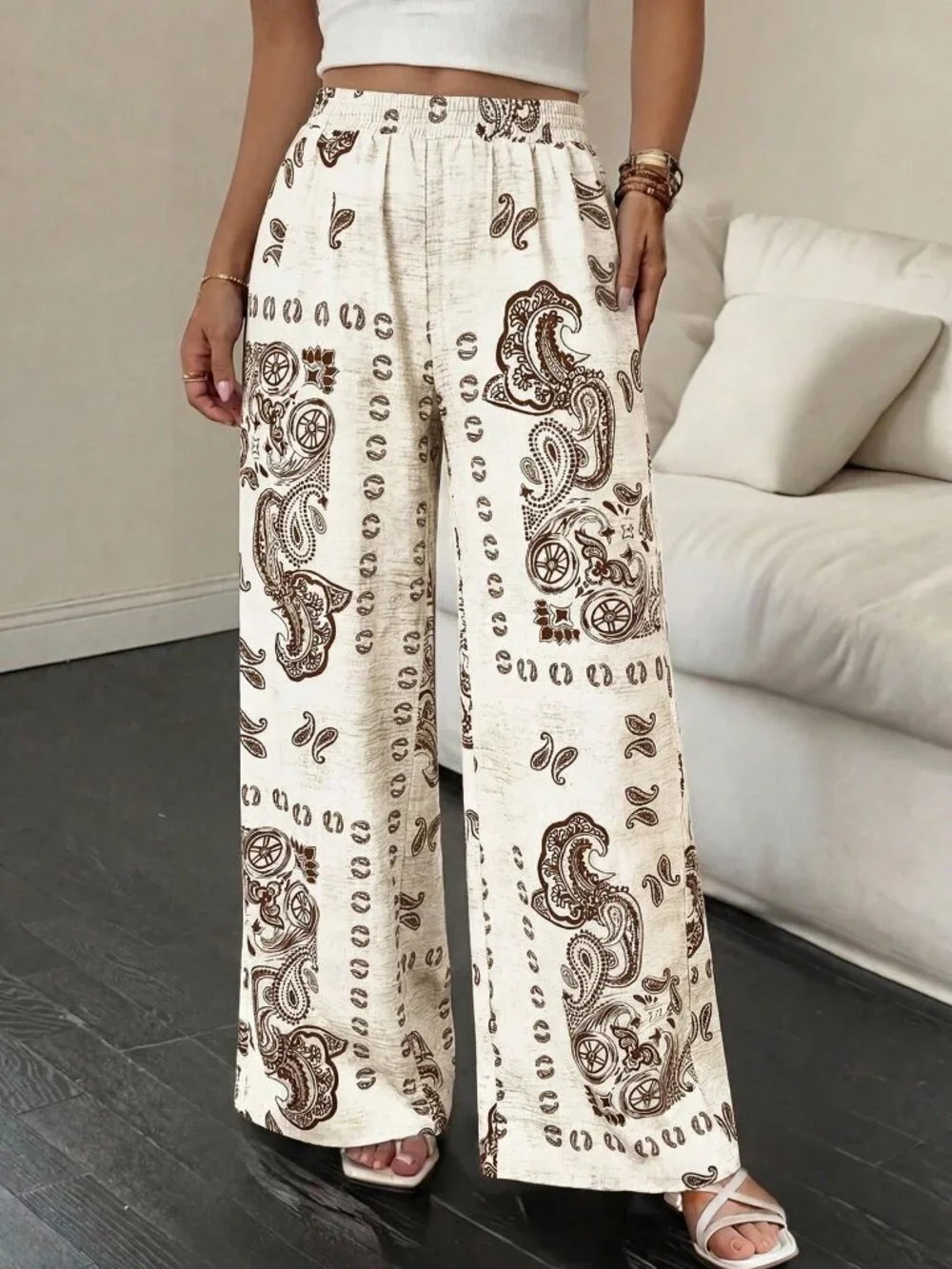 Apricot Boho Women's Print Wide Leg Pants
